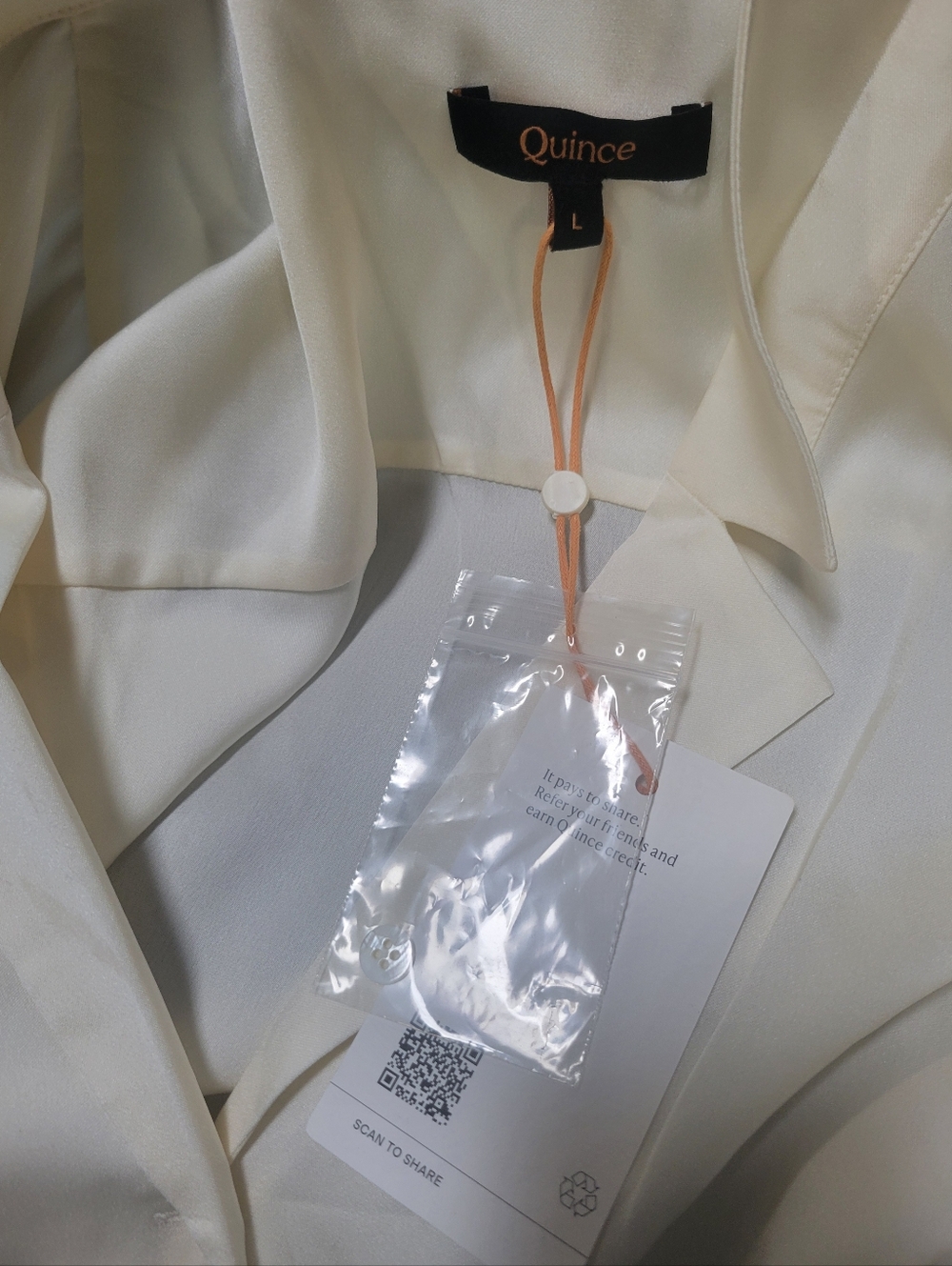 NWT Quince Washable Stretch Silk Short Sleeve Notch Collar Blouse Ivory Sz Large - Picture 3 of 7